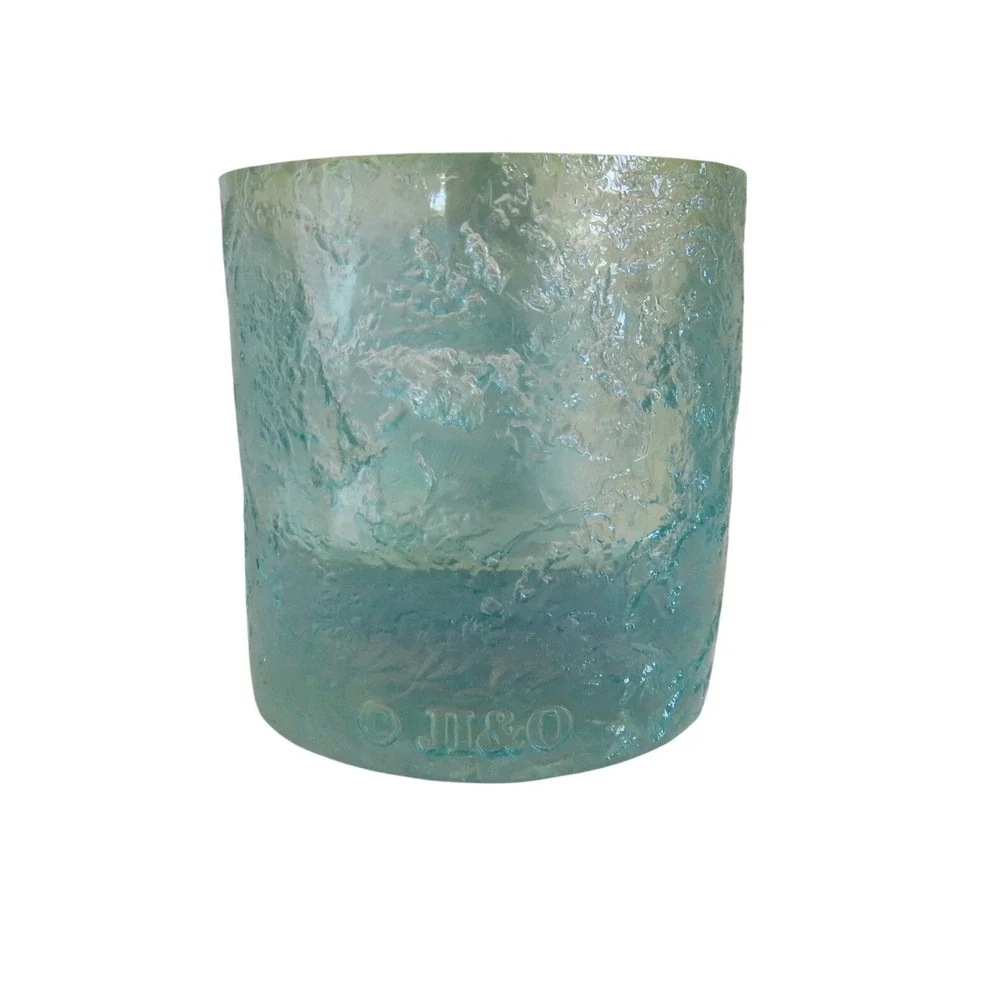 Vintage JI&O Aqua Ice Textured Glass Tealight Candle Holder